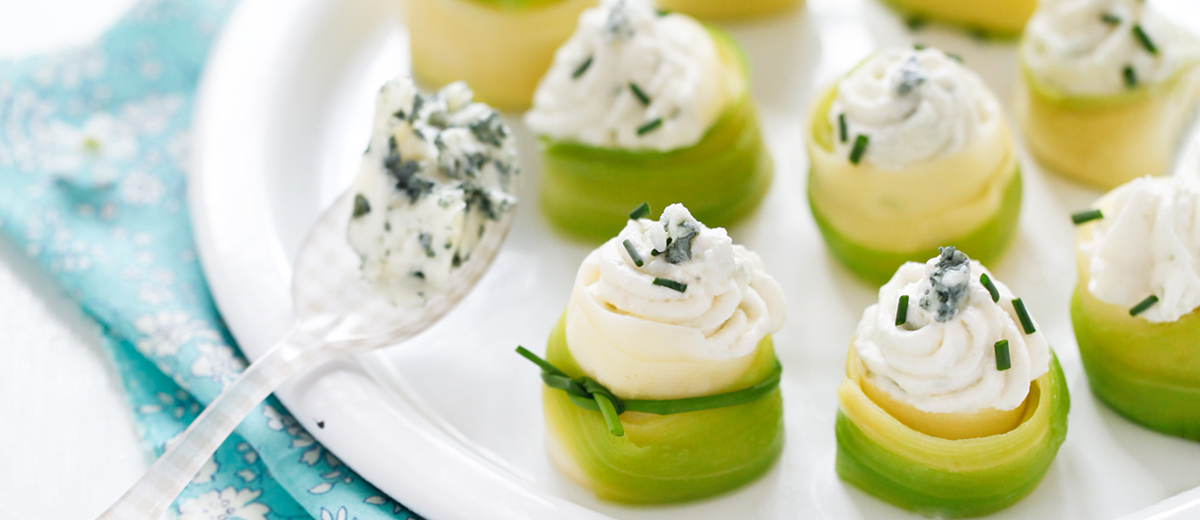 Nids de courgettes et chantilly au Roquefort Société